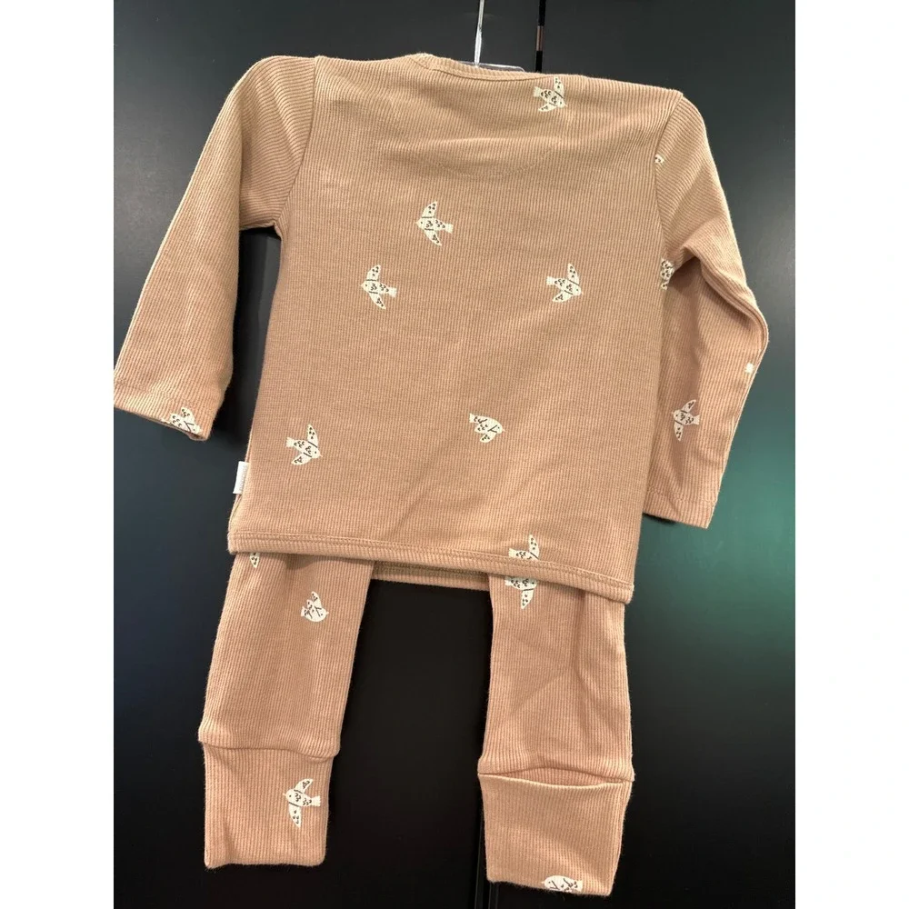 Noppies Baby Organic Cotton Ribbed Bird Print Wrap Top and Pants Set 6M